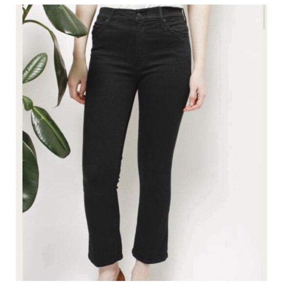 MOTHER Anthropologie The Insider Crop Jeans 26 in Not Guilty Black Hemmed Flare - Picture 2 of 15